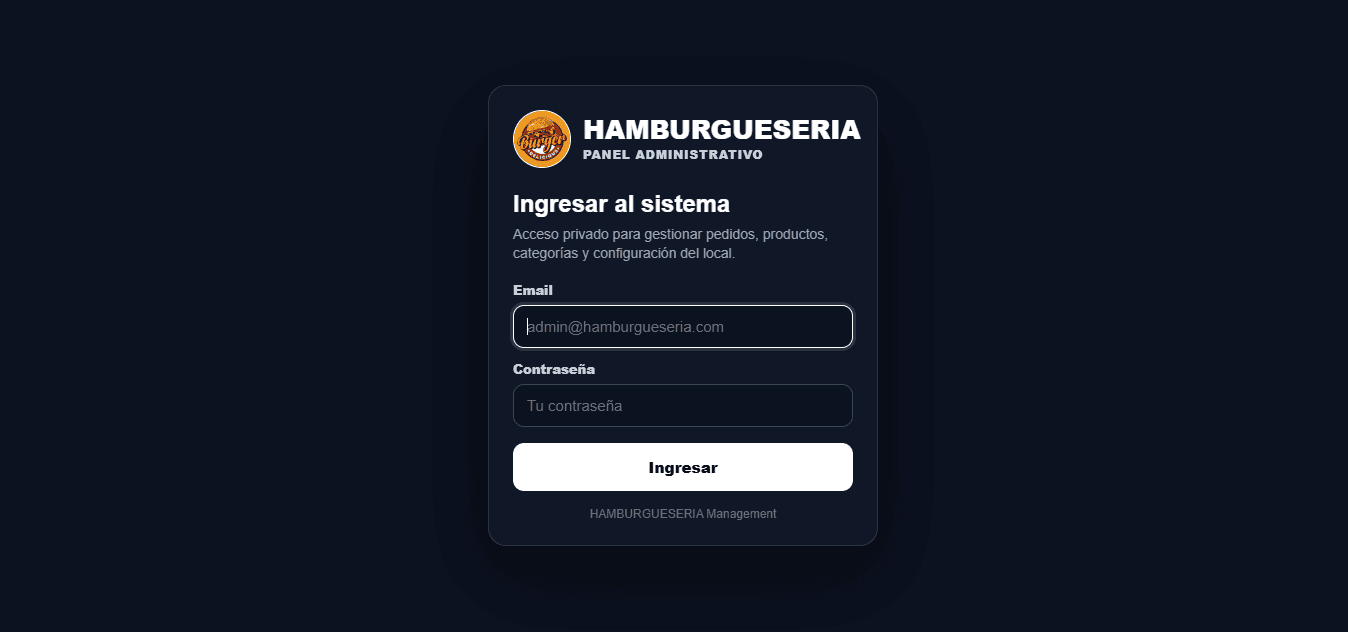 Pantalla de acceso del Sistema Burger